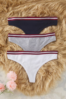 TRENDYOLMILLA Lacivert-Cok Renkli 3lu Paket Pamuklu Lastik Detayl? Tanga Orme Kulot THMSS25KU00034