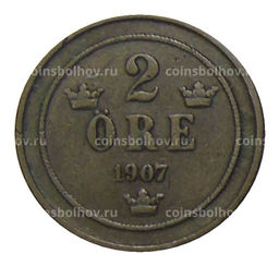 Монета 2 эре 1907 года Швеция