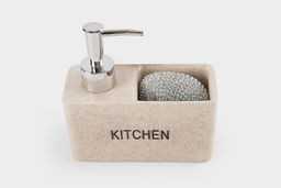 Диспенсер для моющего средства, 160 мл, органайзер, с губкой, полирезин/пластик, бежевый, Stone