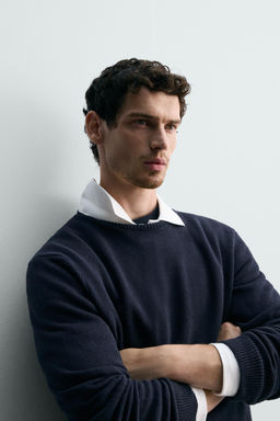 JERSEY REGULAR FIT ALGOD?N - LINO / Marino oscuro - Zara фото 5