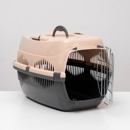 Переноска для животных до 12 кг Пижон 49х33х32см, металлическая дверь, бежево-серая  фото 6