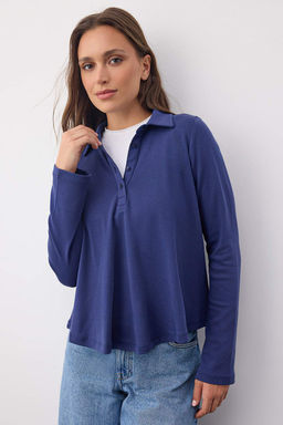 Pembe Tok Kumasl? Polo Yaka Dugmeli Relaxed/Rahat Kal?p Orme Bluz TWOAW26BZ00074