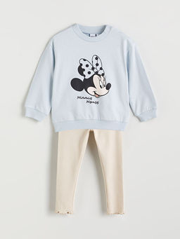 Minnie Mouse Bask?l? K?z Bebek Sweatshirt ve Tayt 2li