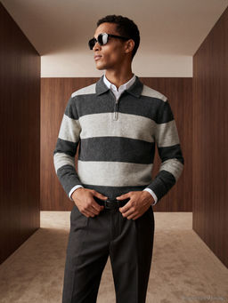 Polo Yaka Y?n Kar???ml? Erkek Triko Kazak