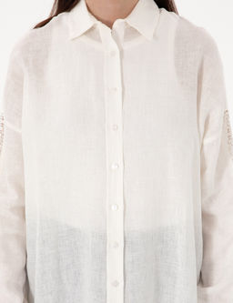 Beyaz Oversize Uzun Kollu %100 Keten G_mlek
