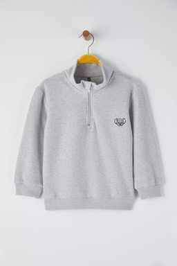 Gri Melanj Erkek Cocuk Pamuklu Bask?l? Dik Yaka Regular Orme Sweatshirt TKDAW26SW00038 - Trendyolmilla фото 2