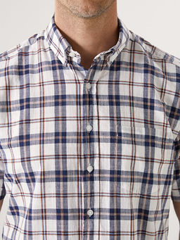 Regular Fit K?sa Kollu Ekose Poplin Erkek G?mlek