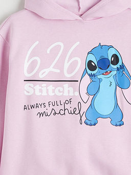Stitch Bask?l? K?z ?ocuk Kal?n Sweatshirt