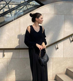 K11935 Костюм двойка: платье и кардиган ЧЕРНЫЙ