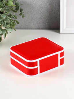 Шкатулка для украшений Giulia, пластик, кожзам, 6 ячеек, 10 полос, красная, 13.5×11.5×5.5 см