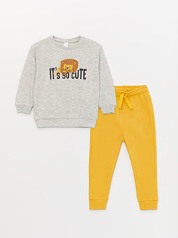 Bisiklet Yaka Uzun Kollu Bask?l? Erkek Bebek Sweatshirt ve E?ofman Alt 2li Tak?m