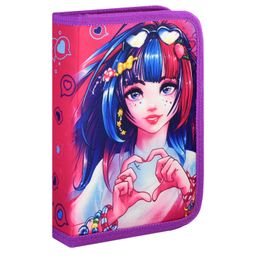 Пенал школьный Феникс+, арт.62996/ 24 ДЕВУШКА С СЕРДЦЕМ (без наполнения, 13.3x20x3.5 см, полиэстер,