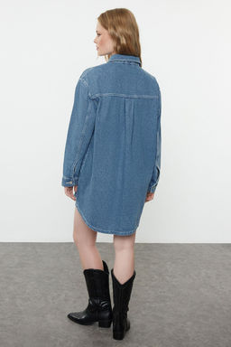 Mavi Dikis Detayl? Mini Denim Gomlek Elbise TWOAW25EL00347 - Trendyolmilla фото 5