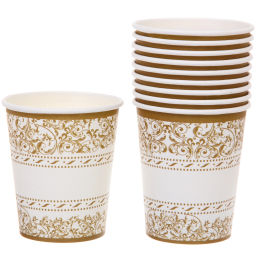 Цена за 6 шт. Стакан бумажный 0,2л в наборе 10 шт "Орнамент", золото