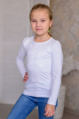 Футболка с длинным рукавом детская из кулирки с лайкрой Снежинка белый