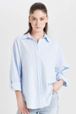 Oversize Genis Kal?p Basic Duz Oxford Uzun Kollu Gomlek - Defacto фото 2