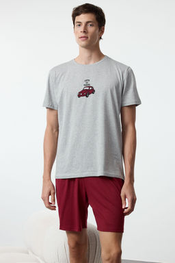 TRENDYOL MAN Gri - Bordo Regular Fit Nak?sl? Orme 3 lu Pijama Tak?m? TMNAW25PT00024 - Trendyolmilla фото 4