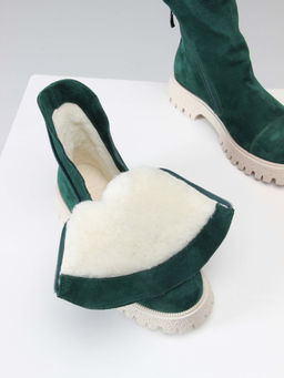 Ботинки 233.1541be. Зеленый замша/Байка