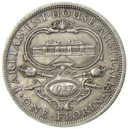 Монета 1 флорин 1927 года Австралия Открытие здания парламента в Канберре