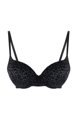 Siyah Tekli Micro Balenli Leopar Sabit Kap T-Shirt Bra Sutyen THMAW26SU00011