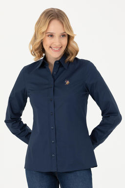 Женская базовая рубашка темно-синего цвета с длинным рукавом - U.s. polo assn фото 10