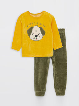 Bisiklet Yaka Uzun Kollu Nak??l? Kadife Erkek Bebek Pijama Tak?m?
