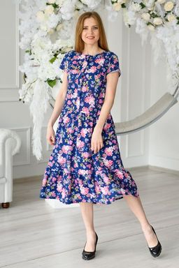 Платье женское из кулирки Кармелита розовые розы