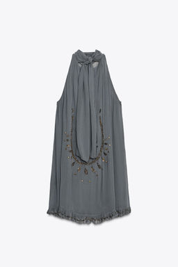 ZW COLLECTION EMBROIDERED HALTER DRESS - Zara фото 9