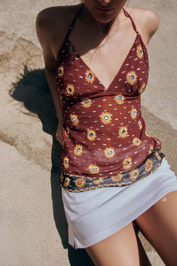 TOP HALTER GEORGETTE ESTAMPADO ABALORIOS / Granate - Zara фото 2