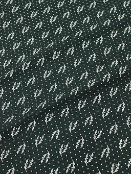 Теплый хлопок Набойка-веточки с горошком цв.т.пихтово-зеленый, ш.1.48м, хлопок-100%, 160гр/м.кв