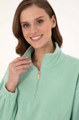Женский флисовый свитшот зеленого цвета со стойкой на молнии Неожиданная скидка в корзине - U.s. polo assn фото 2