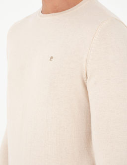 Bej Slim Fit Bisiklet Yaka Basic Triko Kazak - Pierre cardin фото 7