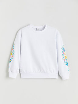 Bisiklet Yaka ?i?ekli K?z ?ocuk Sweatshirt