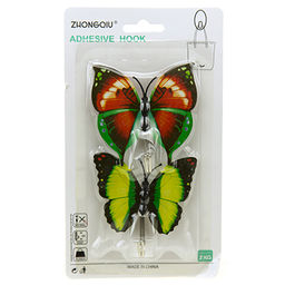 Крючок на липучке Бабочка металлический с пластмассовым основанием, 2 штуки, 6,5х7х1,8см, цвета микс, в блистере (Китай) - Домашняя мода фото 5