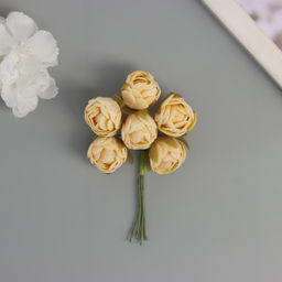 Цена за 10 шт. Декор для творчества «Пионы», жёлтые, (1 набор=1 букет), в букете 6 шт., 2.5×10.5 см