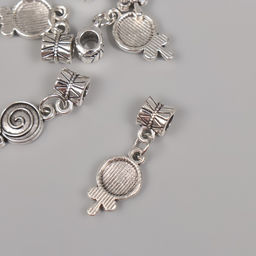 Цена за 5 шт. Бейл с подвеской металл для творчества «Конфета на палочке», серебро, 2.7×1 см