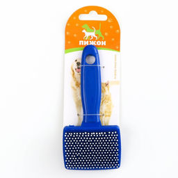 Пуходерка пластиковая мягкая с закругленными зубьями, малая, 6 х 13,5 см, синяя - Пижон фото 5