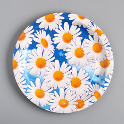 Цена за 100 шт. Тарелка одноразовая Ромашка ламинированная, картон, 23 см