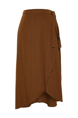 TRENDYOLMILLA Camel Kruvaze Kapama Baglama Detayl? Midi Dokuma Etek TWOSS24ET00052 фото 15