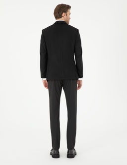 Siyah Slim Fit _izgili Kanvas Pantolon