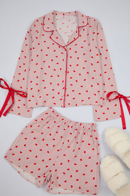 Trendyolmilla Ekru Baglamal?/Kurdele/Fiyonklu ve Biyeli Viskon Sortlu Dokuma Pijama Tak?m? THMSS24PT00047  фото 10