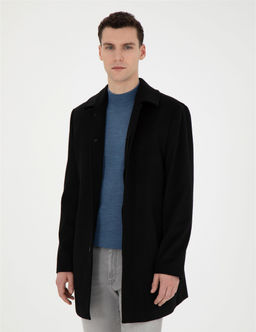 Siyah Y_n Kar___ml_ Slim Fit Ka_e Kaban