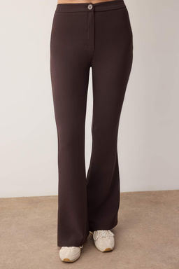 Koyu Kahverengi Flare Ispanyol Paca Bootcut Dokuma Pantolon TOFAW19BB0581