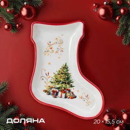 Тарелка для сервировки новогодняя Доляна «Волшебное дерево», 20×15.5×3 см, доломит, белая