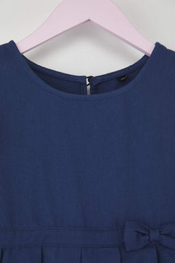 Lacivert 100% Pamuk Duz/Basic Bisiklet Yaka A-line Dokuma K?z Cocuk Okul Elbisesi TKDAW26EL00004 - Trendyolmilla фото 5