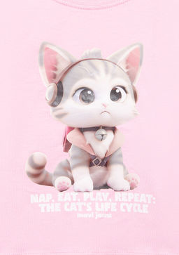 Kedi Bask?l? Crop Pembe Tisort - Mavi фото 3