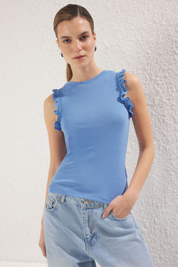 Ekru Fitted/Vucuda Oturan F?rf?rl? Fitilli Esnek Orme Bluz TWOSS25BZ00237 - Trendyolmilla фото 9