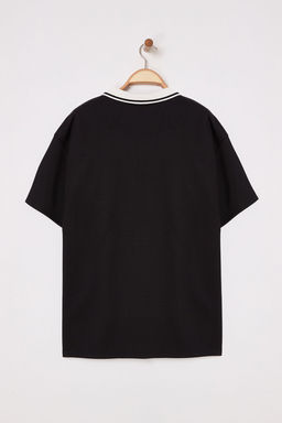 TRENDYOL MAN Siyah Oversize/Genis Kesim Kolej Temal? Polo Yaka T-shirt TMNSS25PO00010 - Trendyolmilla фото 3