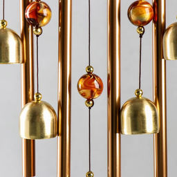 Музыка ветра Ожерелье и сердце, металл, пластик, 4 трубки, 5 колокольчиков, 54 см