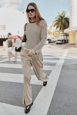 PANTAL?N ANCHO CINTURA DOBLE / Arena